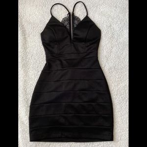 Black sexy neckline dress with lace in the back Size S Emerald Sundae